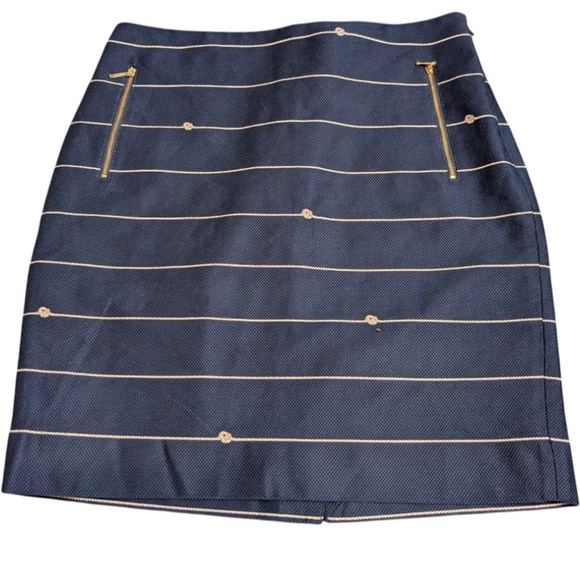 The Limited Dresses & Skirts - The Limited Jacquard Blue Nautical Rope Skirt Gold Accents